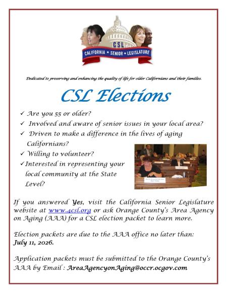 CA Senior Legislature 2026 Elections
